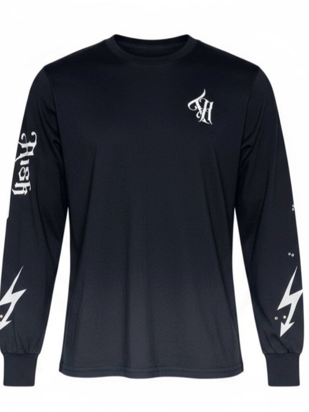 Men's Black Long Sleeve Graphic Tee with grey Logos